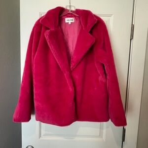 Vigoss Boxy Pink Faux Fur Soft Teddy Jacket Sz L Barbiecore Cuddly